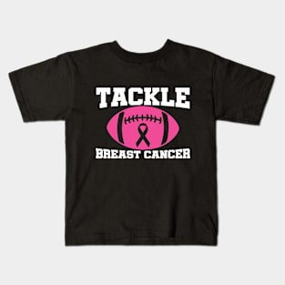 Tackle Breast Cancer Football Sport Awareness Support Pink Ribbon Kids T-Shirt